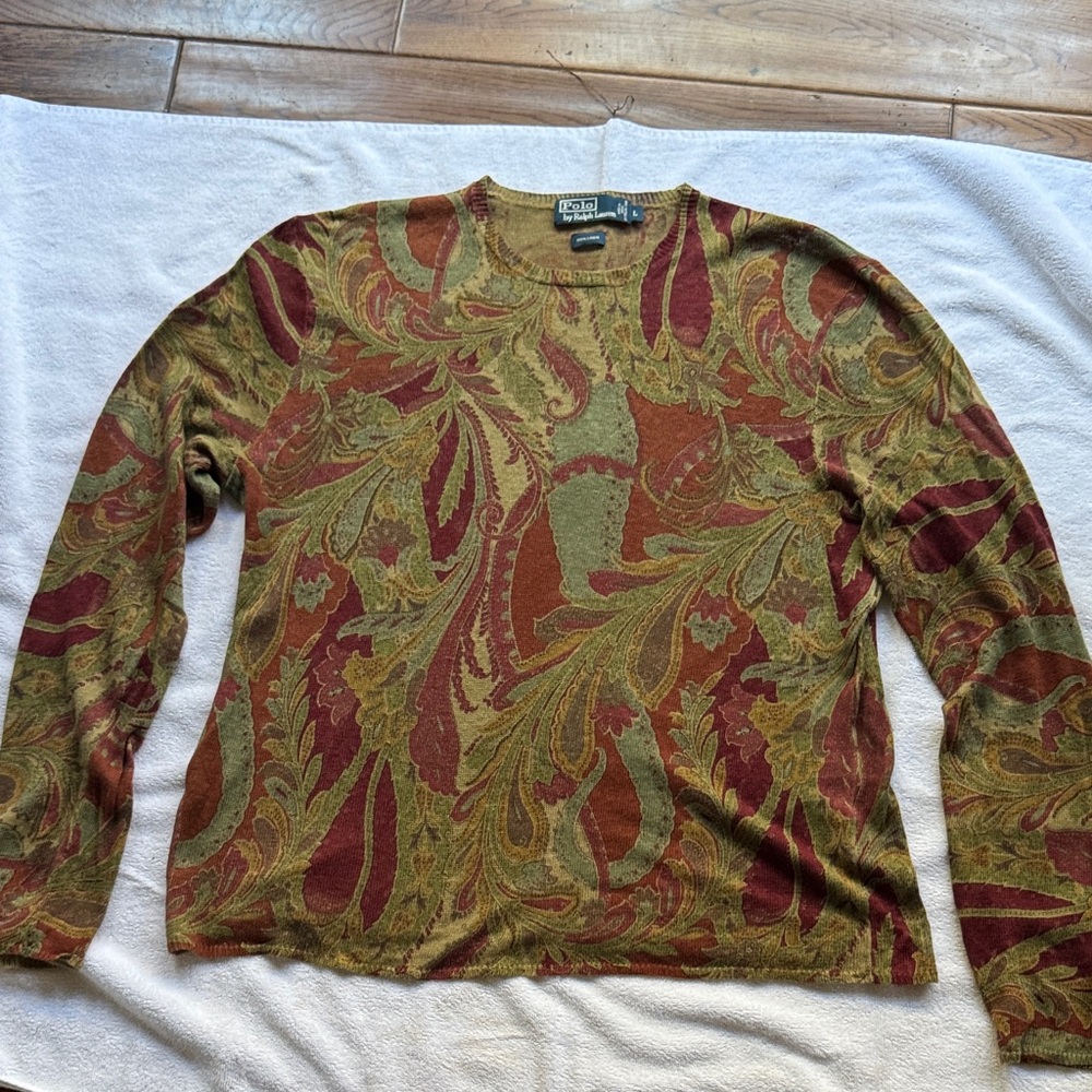 Polo Ralph Lauren Paisley Crewneck Sweater - Olive and Rust Tones